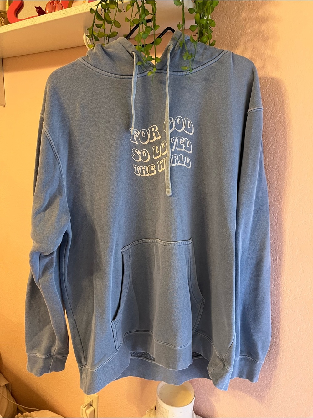 Relaxed Blue Pullover Hoodie with White Script